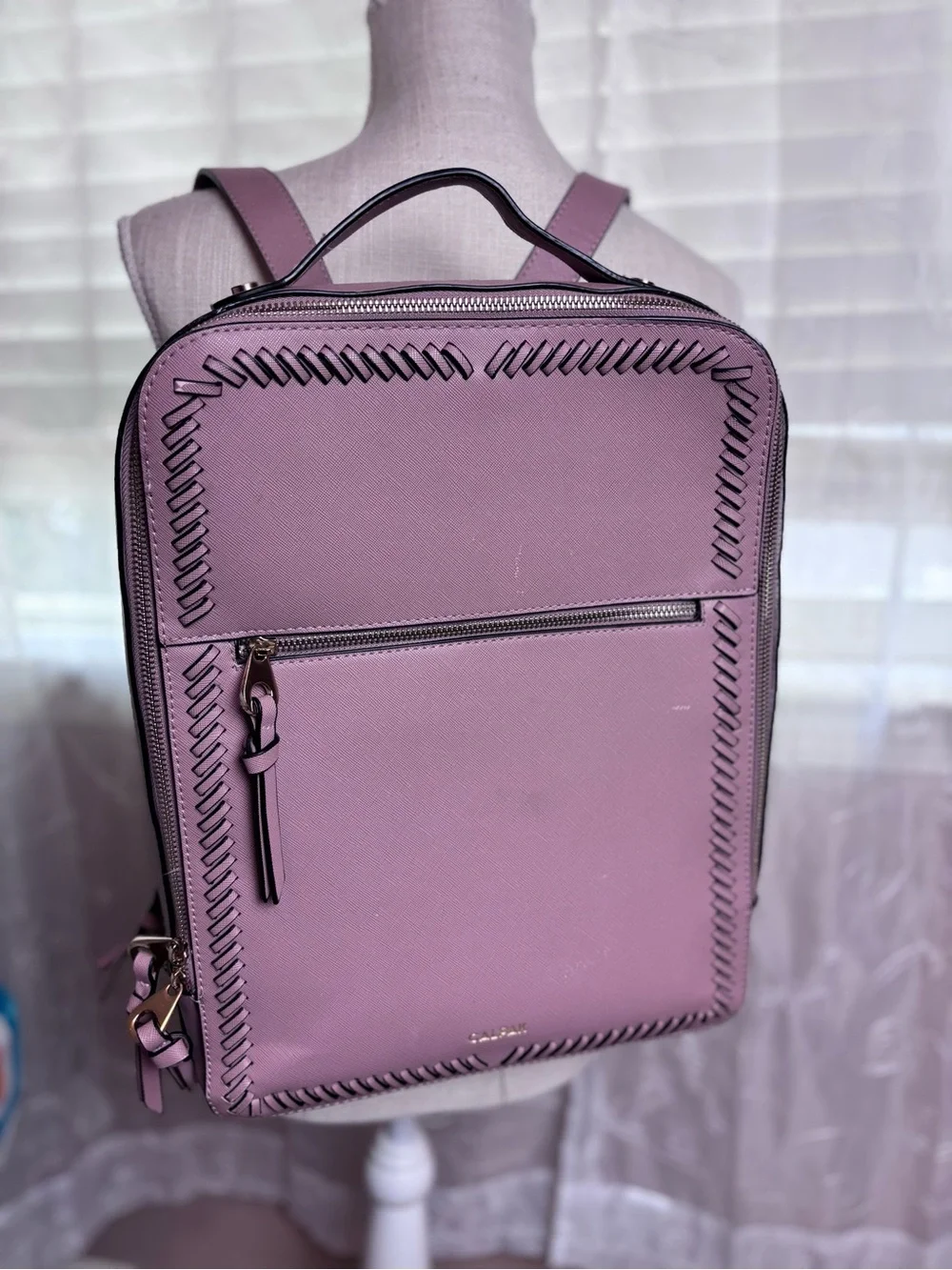 Cal Pak Kaya Faux Leather Lap Top Back Pack in Blush Color Gold Tone Hardware